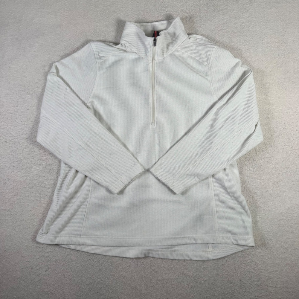 Lands' End Quarter Zip Pullover Womens 1X White Good Waffle Knit Mock Neck